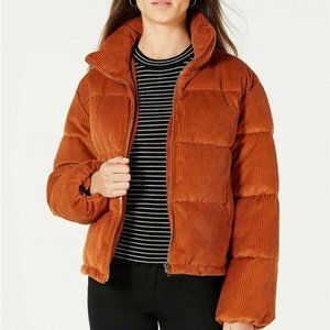 Collection B Juniors' Cropped Corduroy Puffer Coat,  Rust, Varied
